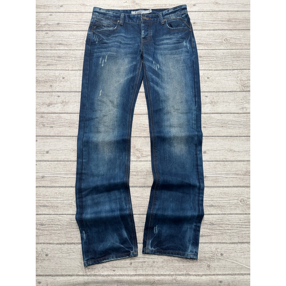 Y2K Jeans Men's 32x34 Blue Distressed Denim Straight Leg Whiskered Medium Wash